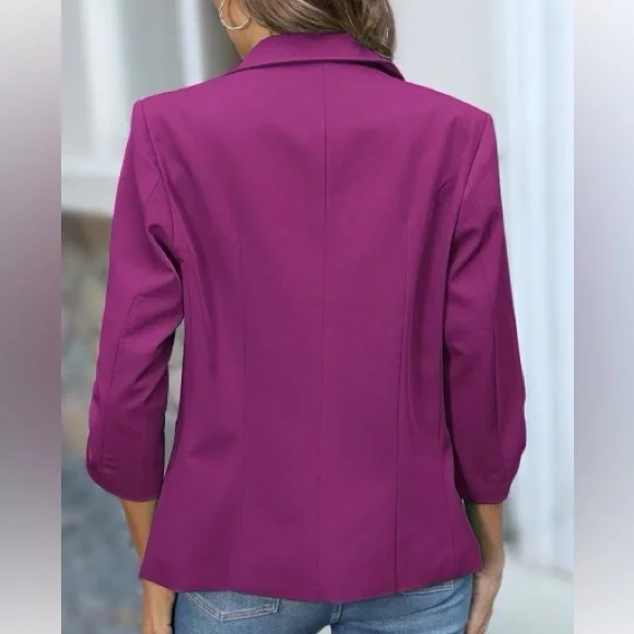 ELLEVEN WOMENS RUCHED 3/4 sleeve blazer - Fuchsia color 2XL - Picture 2 of 4